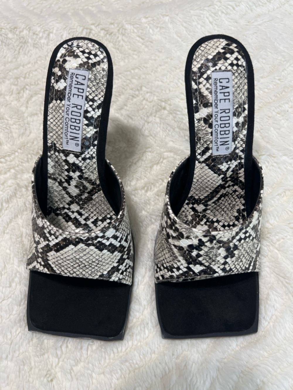 Cape Robbin Tristen Snake Print Mule Heels Size 6 Stiletto Square Toe - Picture 5 of 13